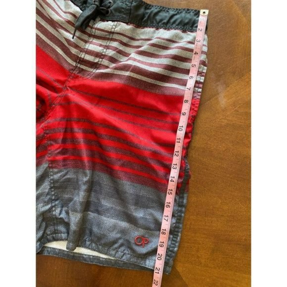 OCEAN Pacific OP Board Shorts Red Stripe Waist 32-34 Size M Lined Black Gray VGC - Picture 10 of 15